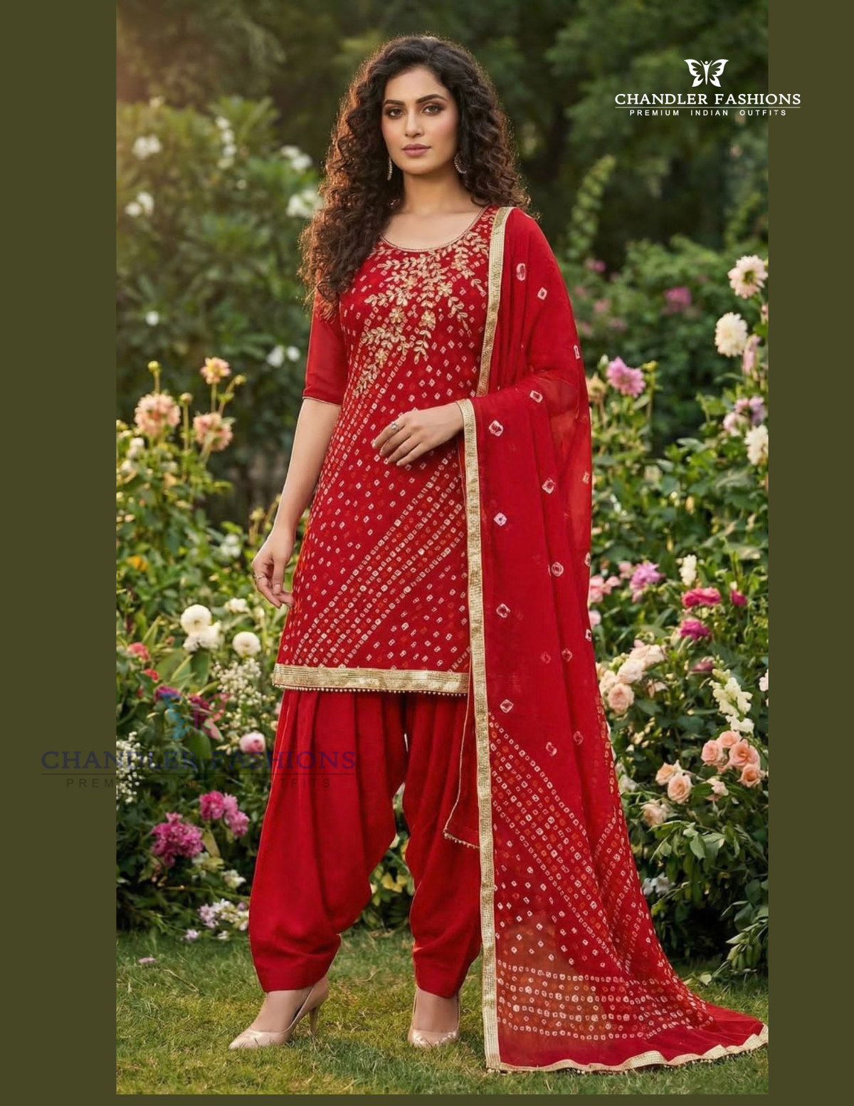 Beautiful Red Color Premium Jam Cotton Print With Handwork Patiala Suit For Women