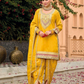 Gorgeous Yellow Color Shimmer With Embroidery Work Kurti With Dhoti Pant Set For Women