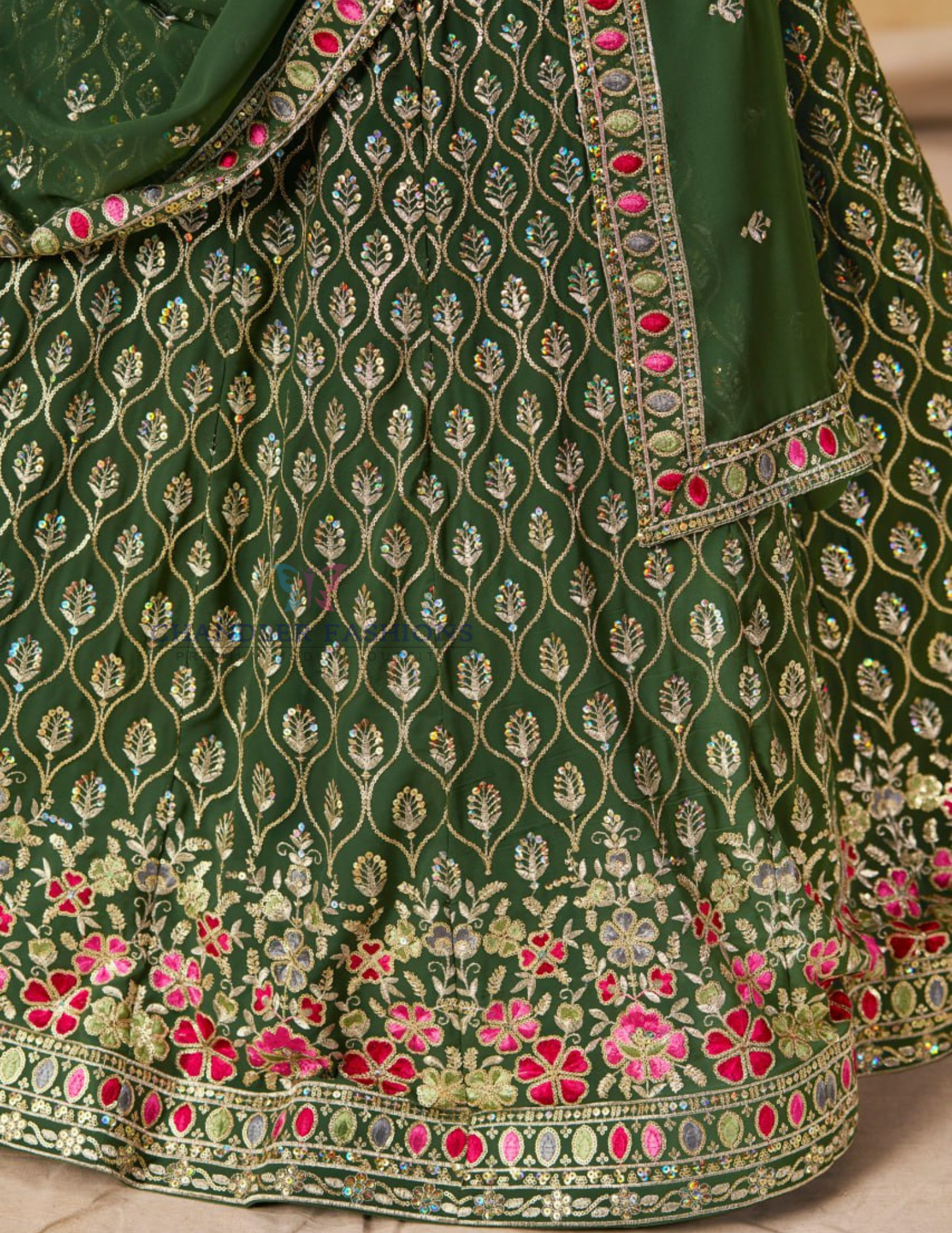 Stunning Green Color Lehenga Choli In Suncity