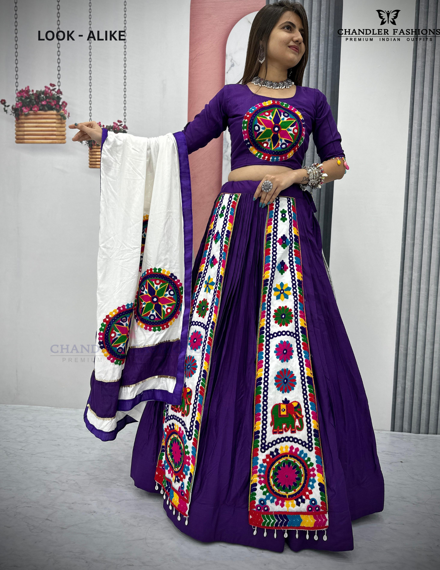 Violet Cotton Embroidery And Sequins Work Chaniya Lehenga Choli Near Me