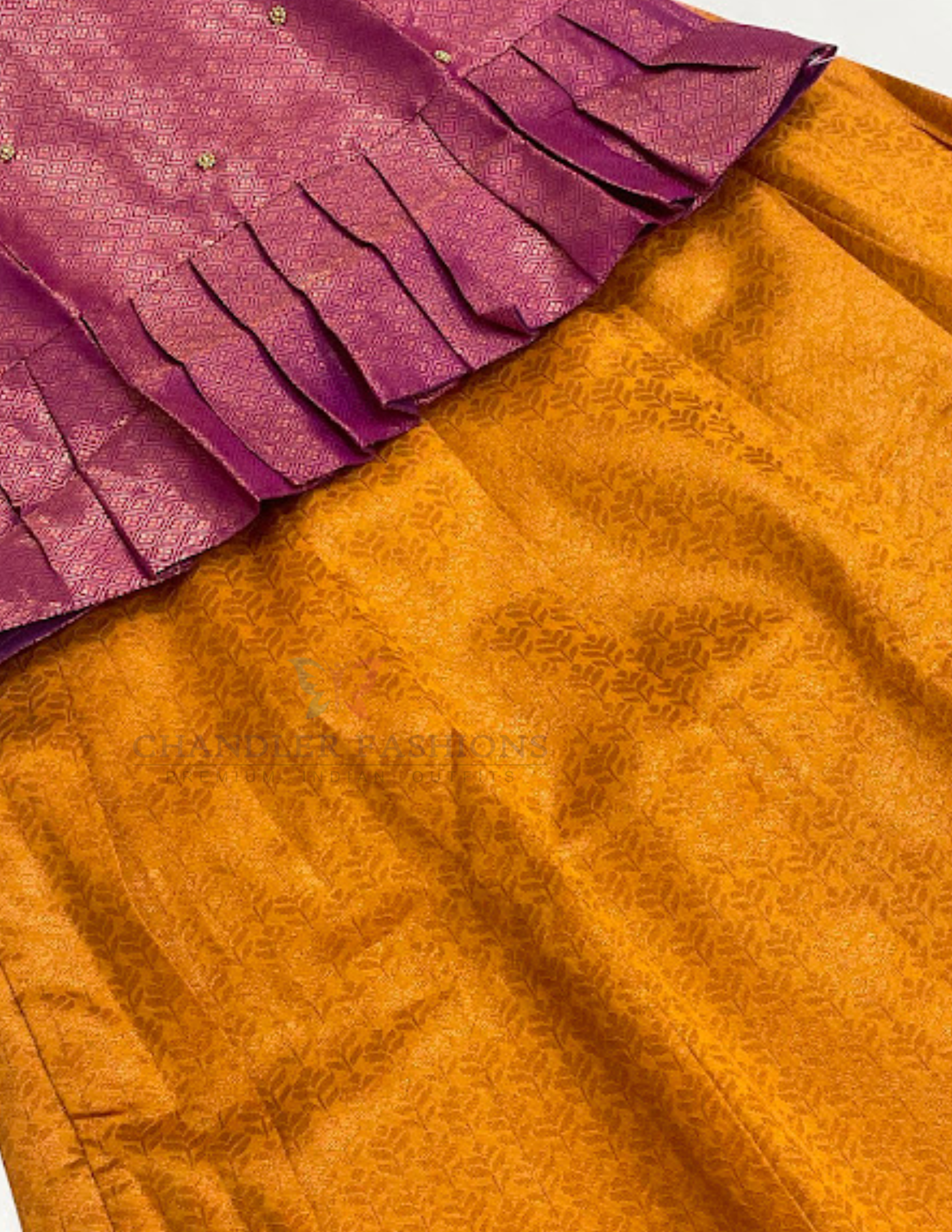Pink And Mustard Yellow Color Silk Langa set In Chandler