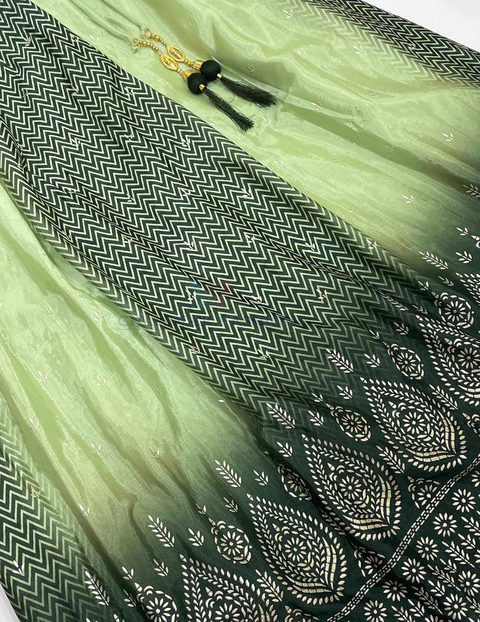 Dark Green Color Georgette With Embroidery And Mirror Work Choli Sets 