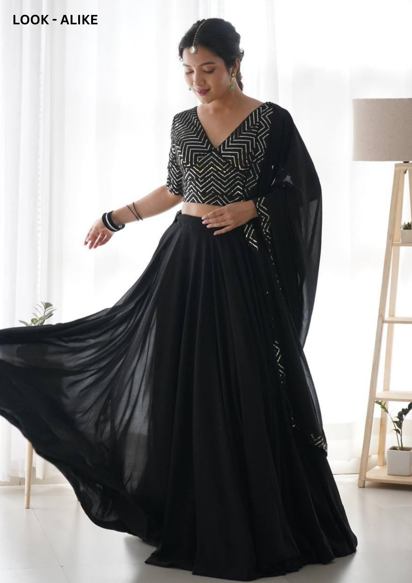 Black Color Designer Faux Georgette Lehenga Near Me