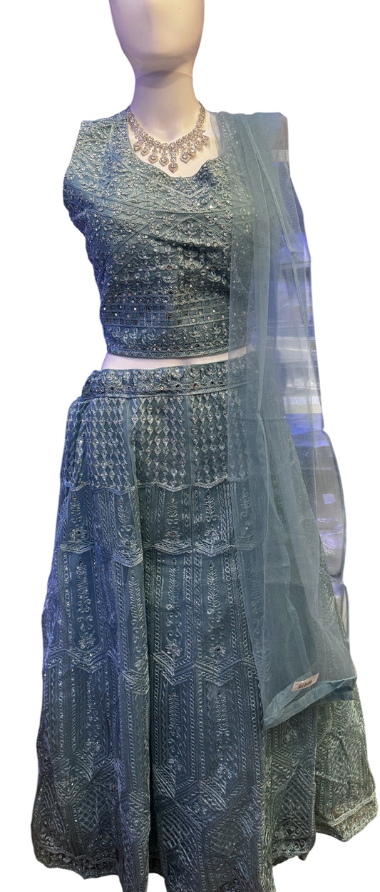 Charming Light Blue Color Lehenga With Embroidery Work Lehenga For Women