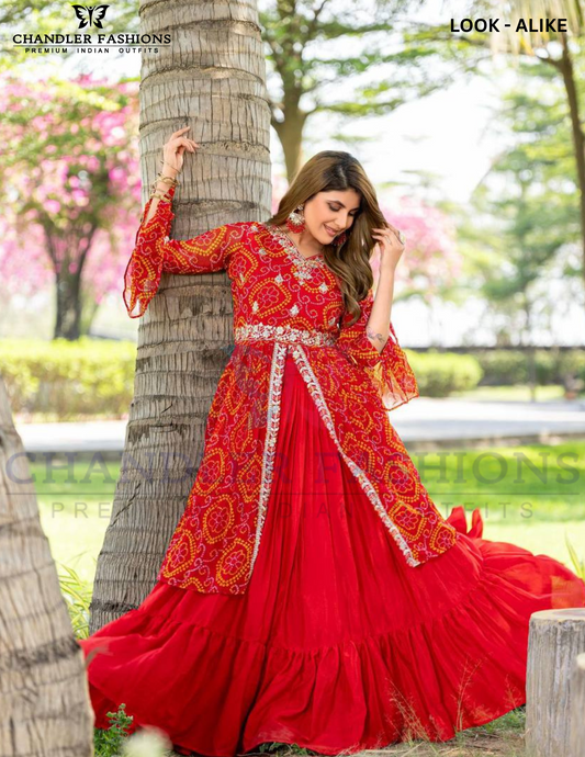 Beautiful Red Color Pure Chinon With Embroidery Thread Work Lehenga Choli For Women