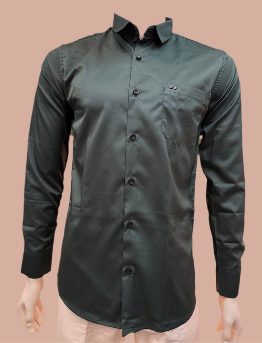 Pleasing Dark Green Color Full Sleeve Shining Silk Shirts For Men