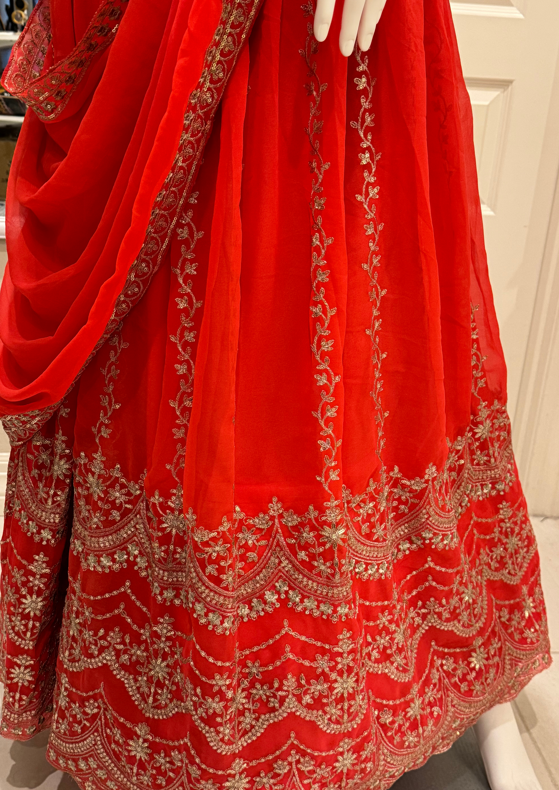 Orange Sequins With Thread Work Lehenga With Dupatta Set Yuma