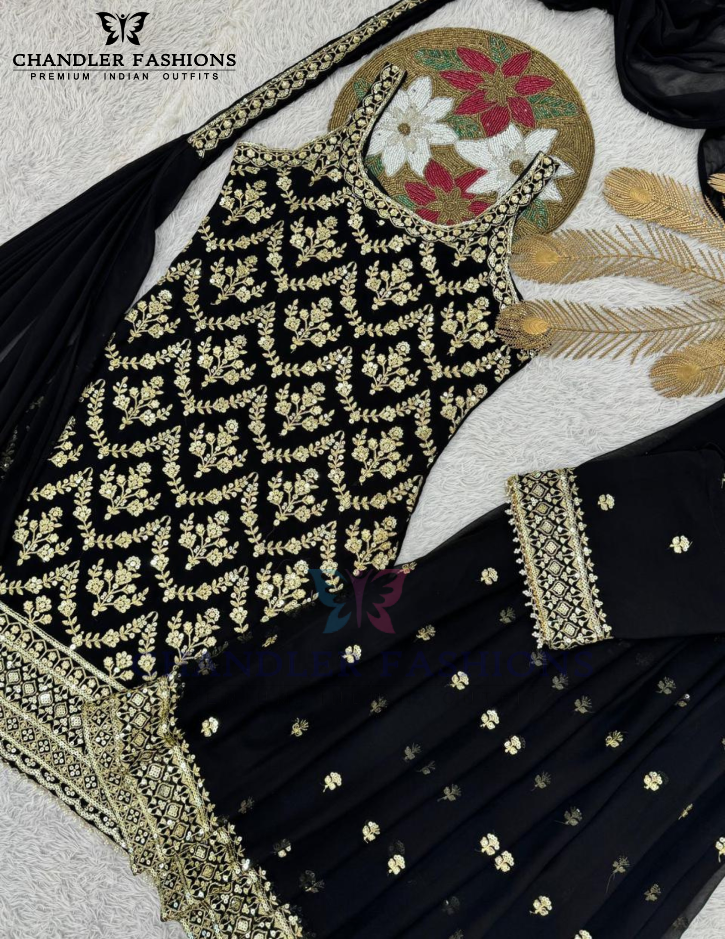 Dazzling Black Color Palazzo Suit With Dupatta In Mesa
