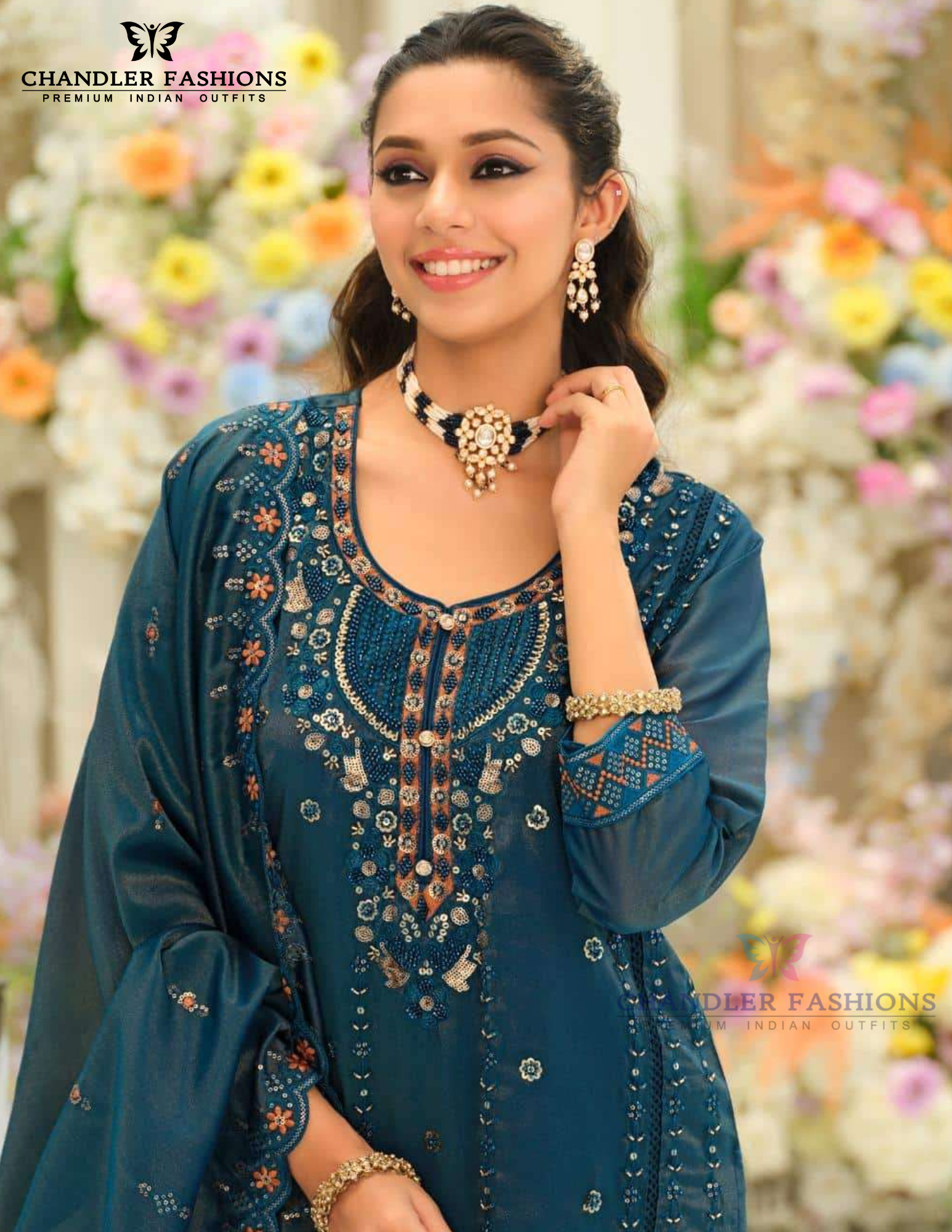 Blue Color Shimmer With Embroidery Work Salwar Suits Near Me
