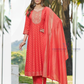 Pretty Red Color Rayon With Embroidery And Sequins Work Salwar Suits For Women