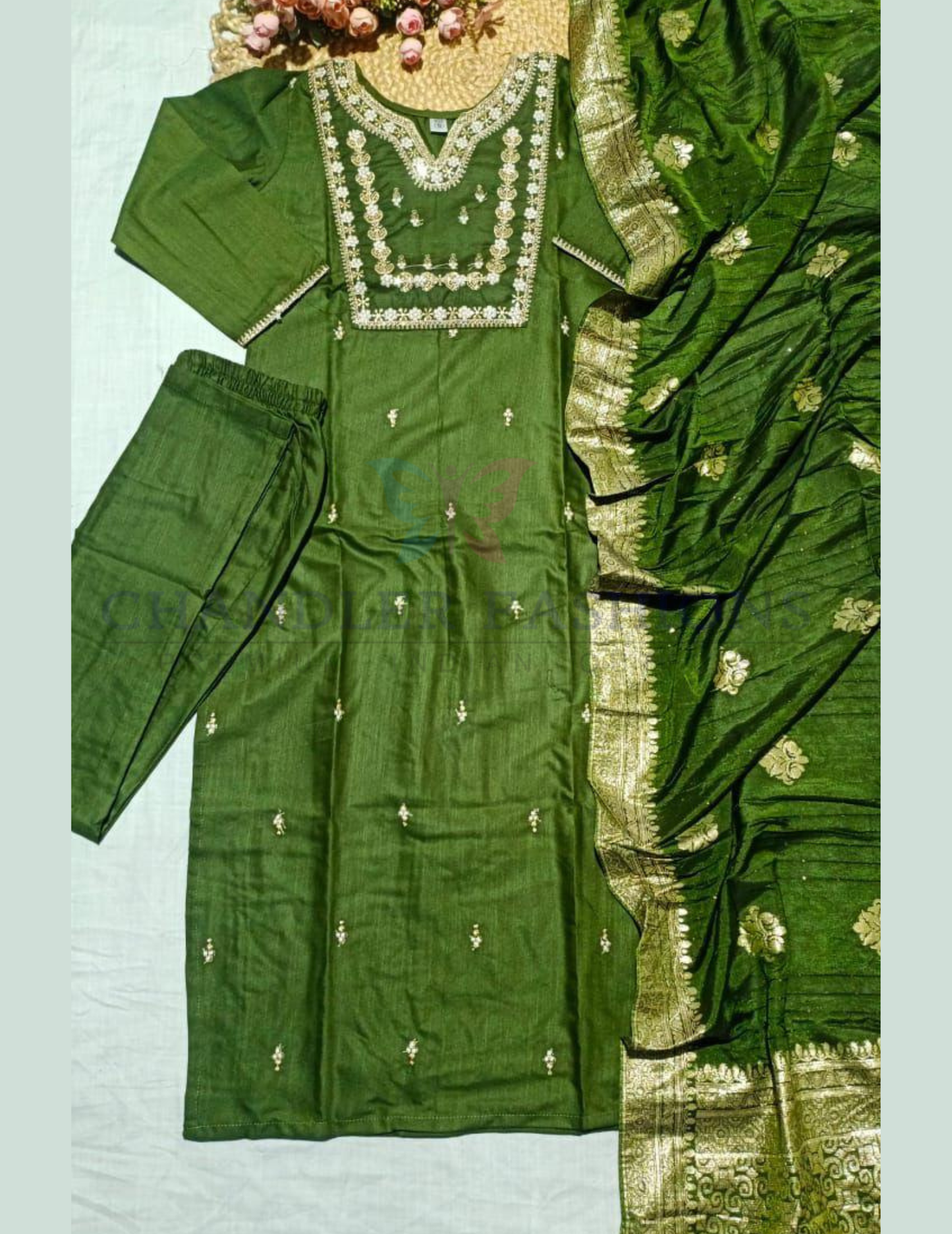 Beautiful Green Color Cotton Salwar Suits In USA