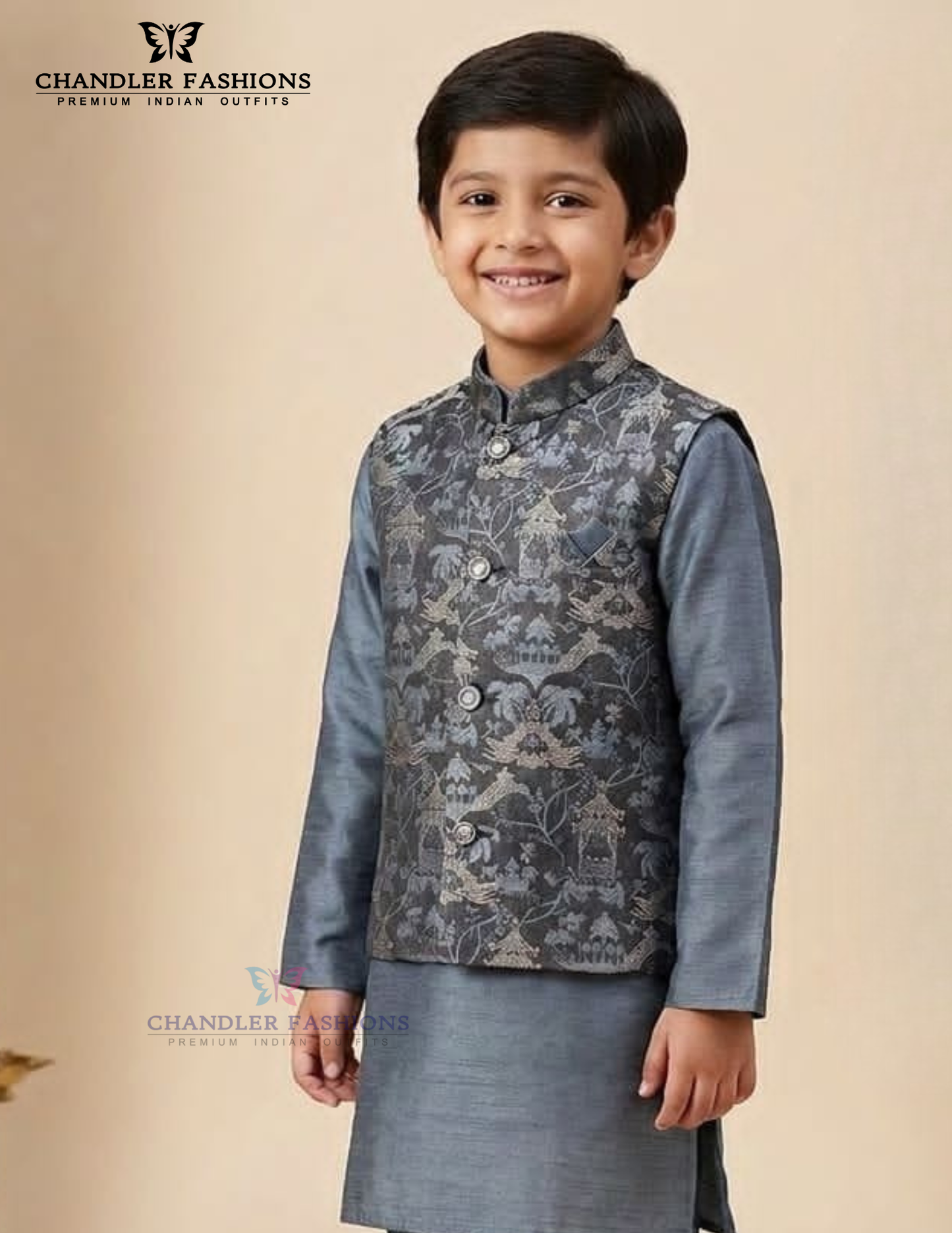 Fabulous Gray Color Silk Sherwani Suits With Jacket Near Me
