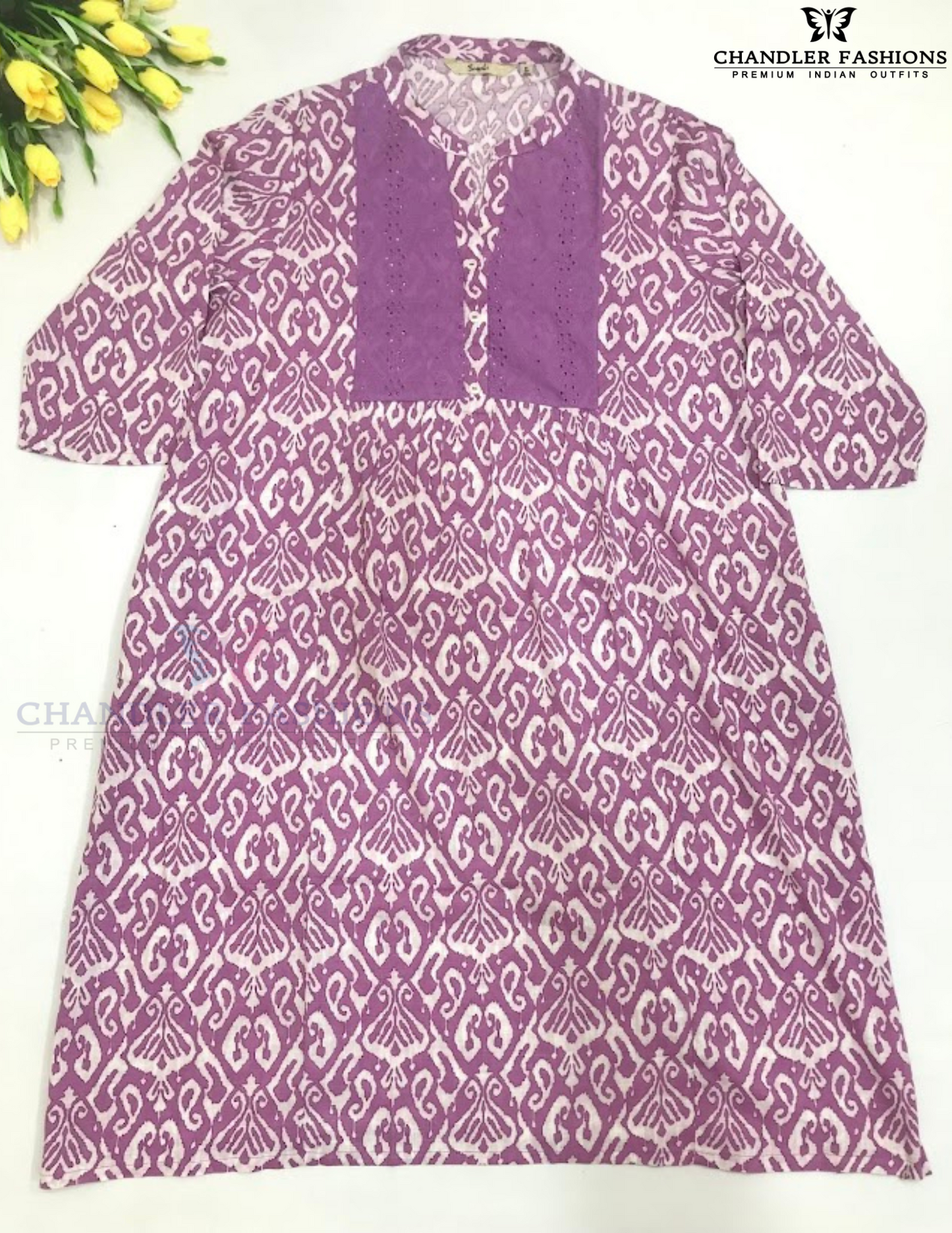 Alluring Light Purple Color Self Designed Cotton Kurti For Women