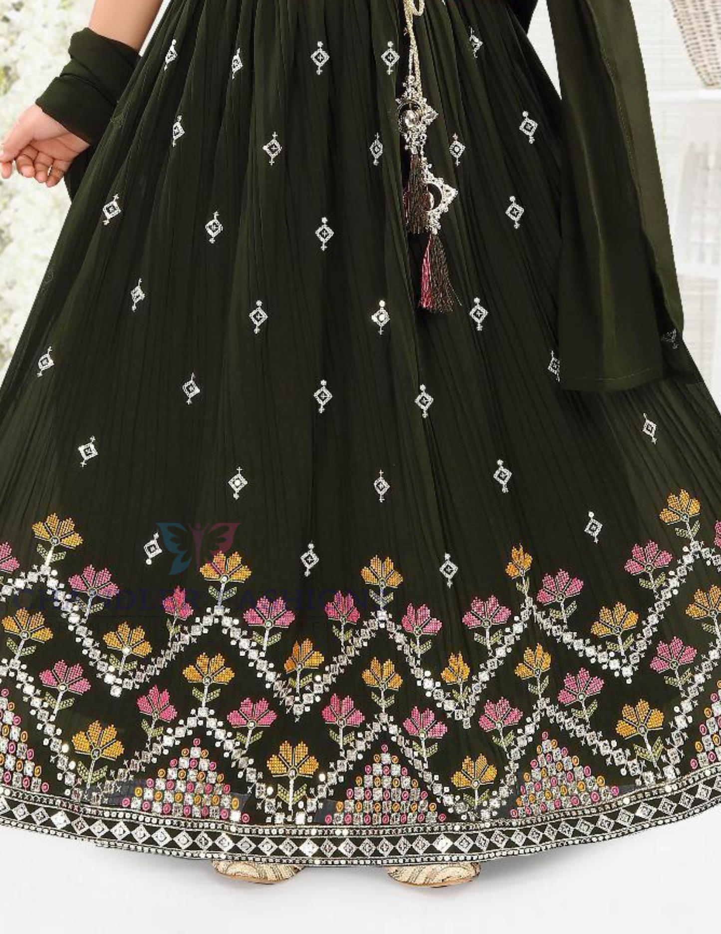 Olive Green Color Embroidery Work Choli Set With Dupatta In USA