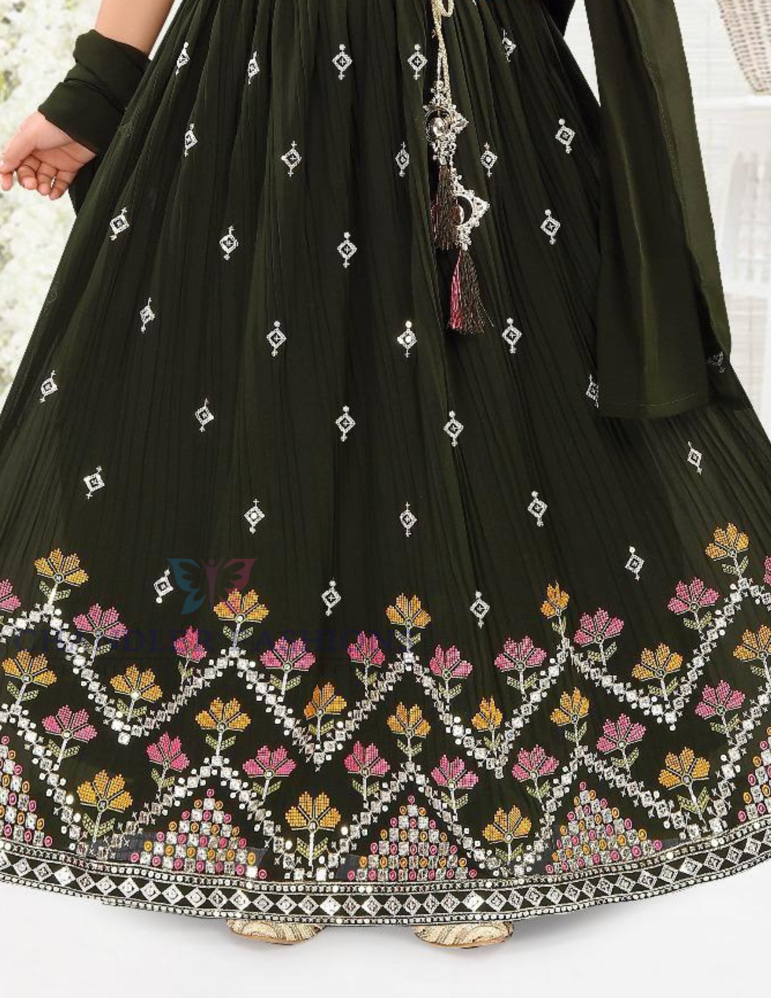 Olive Green Color Embroidery Work Choli Set With Dupatta In USA