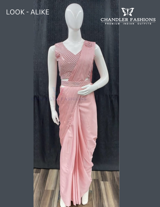 Elegant Pink Color Ready To Wear One Minute Designer Saree For Women