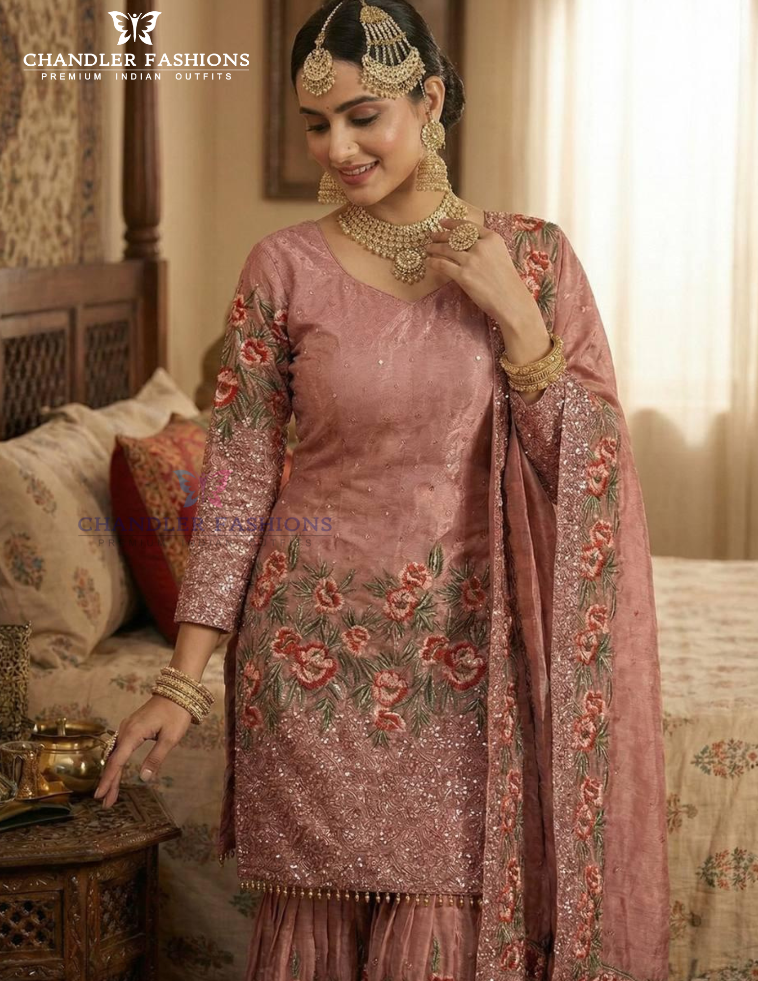 Alluring Peach Color Sequins Sharara Suits In USA
