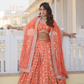 Attractive Orange Color Pure Dyable Viscose Jacquard Embroidered Lehenga For Women