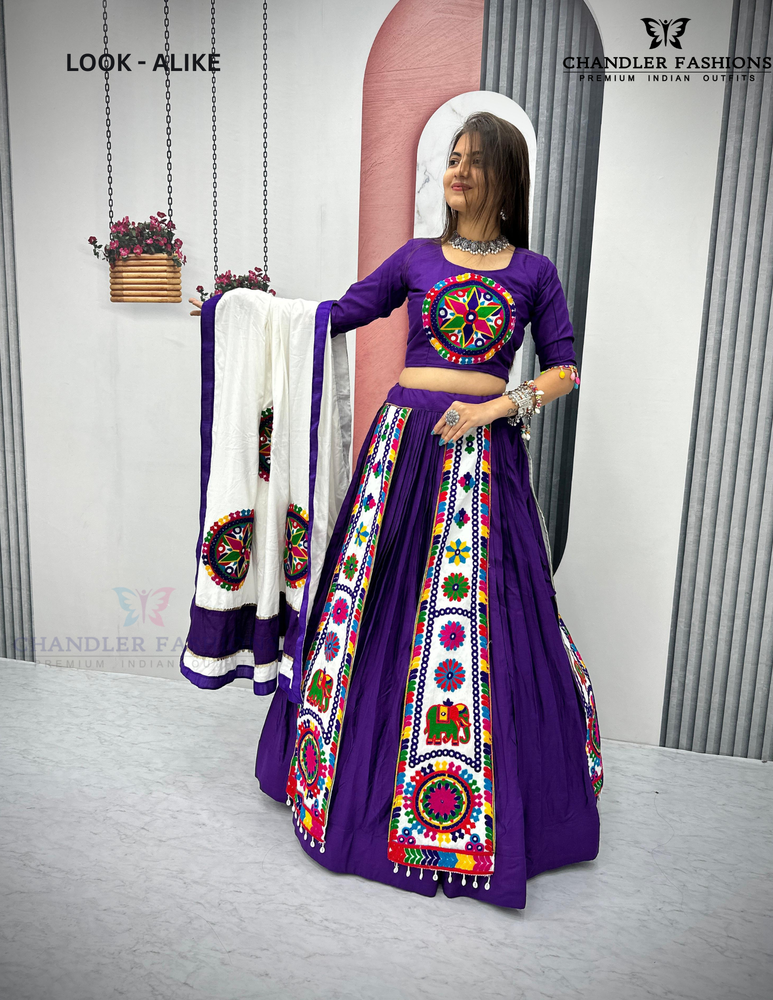 Violet Cotton Embroidery And Sequins Work Chaniya Lehenga Choli In USA