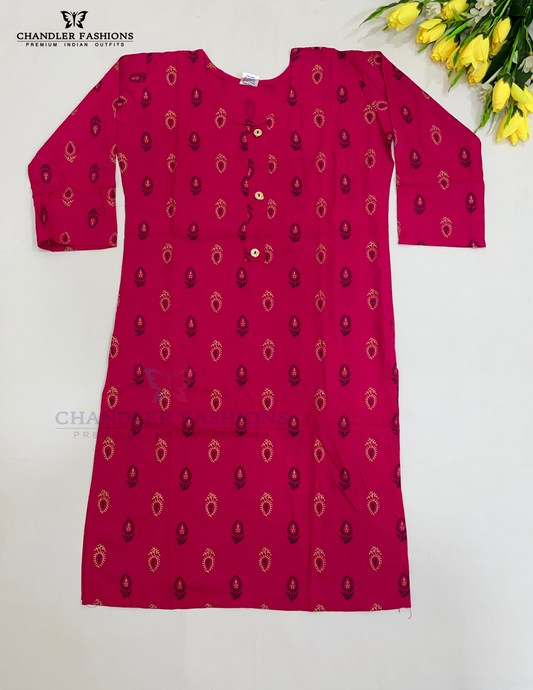 Pleasing Pink Color Rayon With Printed Work Kurti For Girls