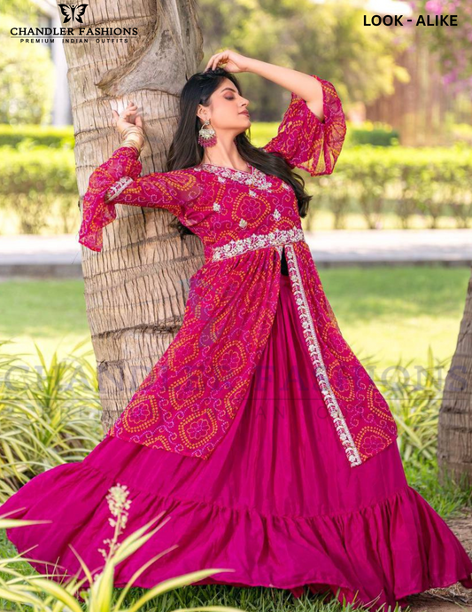 Wonderful Pink Color Pure Chinon With Embroidery Thread Work Lehenga Choli For Women