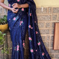 Attractive Blue Colored Georgette Designer And Sequins Work Lace Border With Piping Saree