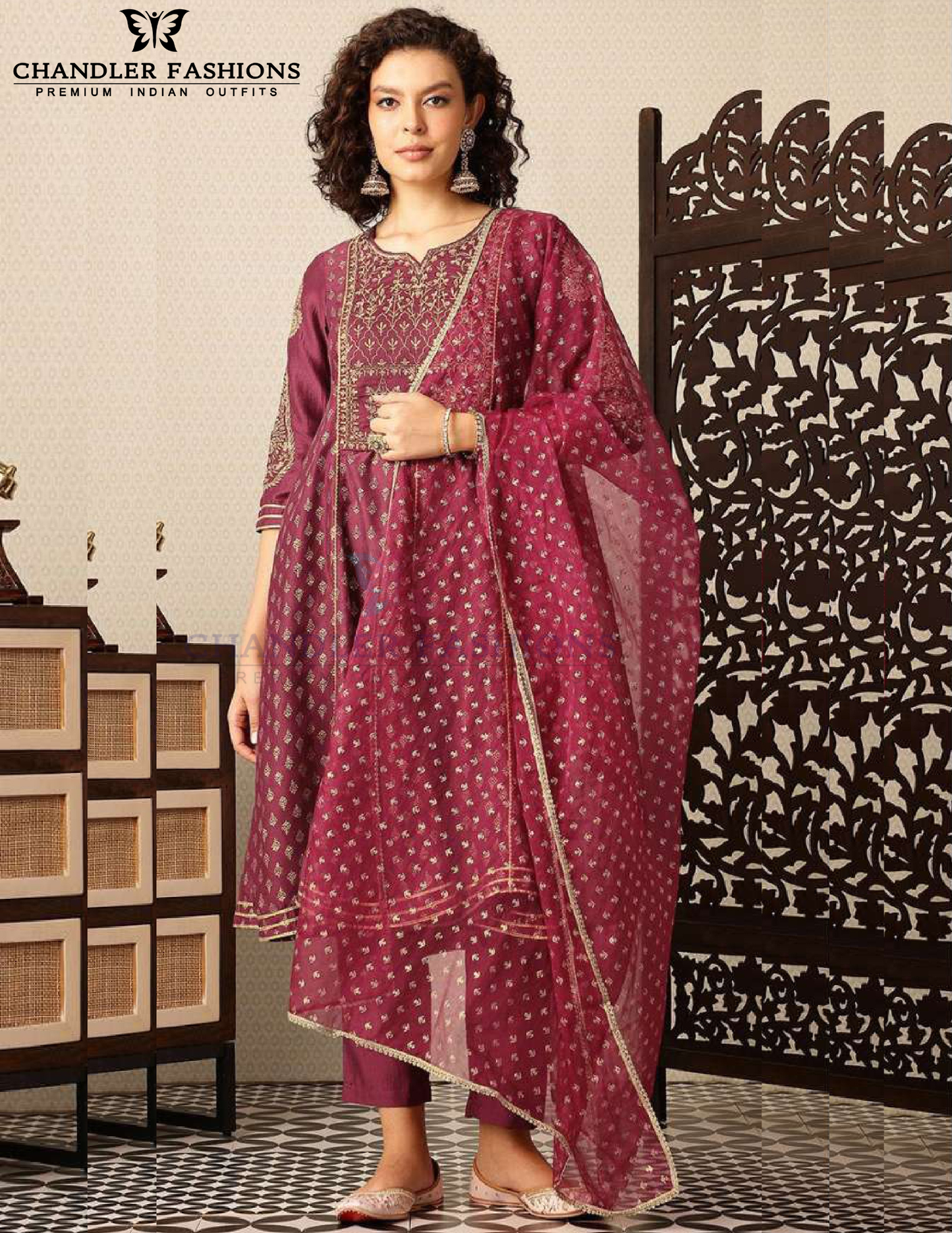 Fabulous Maroon Silk Blend With Embroidery Work Salwar Suits