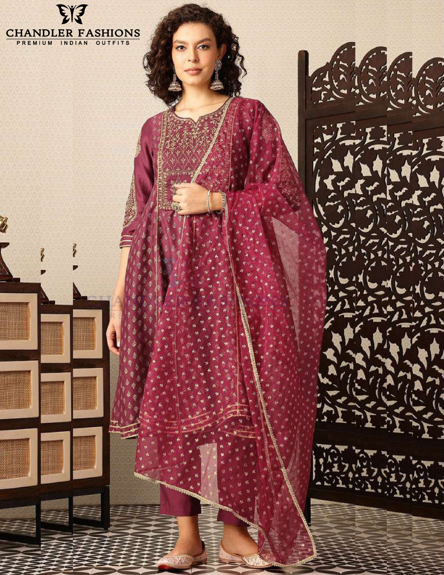 Fabulous Maroon Silk Blend With Embroidery Work Salwar Suits