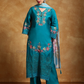 Attractive Teal Blue Pure Cotton With Embroidery Work Salwar Suits In USA