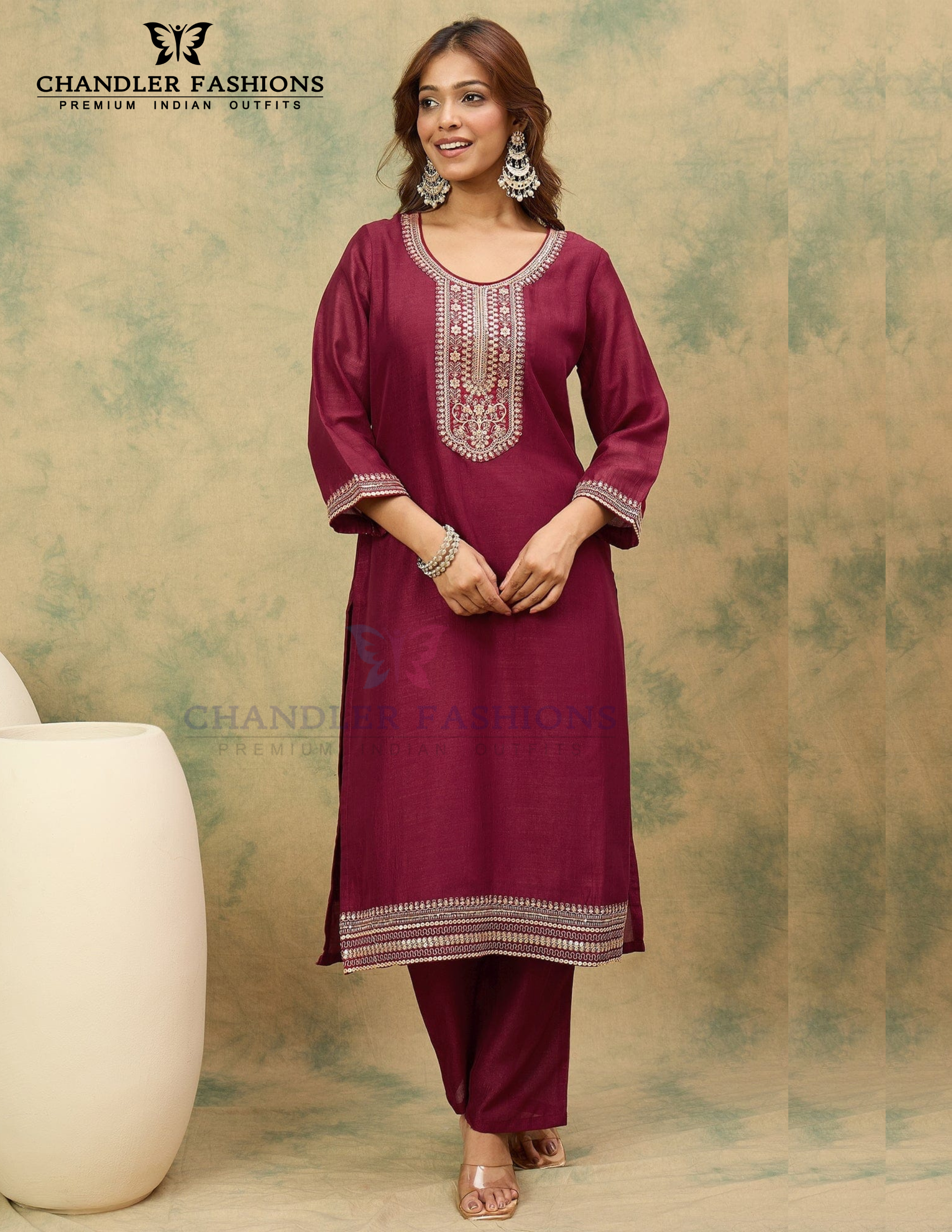 Attractive Maroon Color Cotton Blend With Sequins And Embroidery Work Salwar Suits Near Me