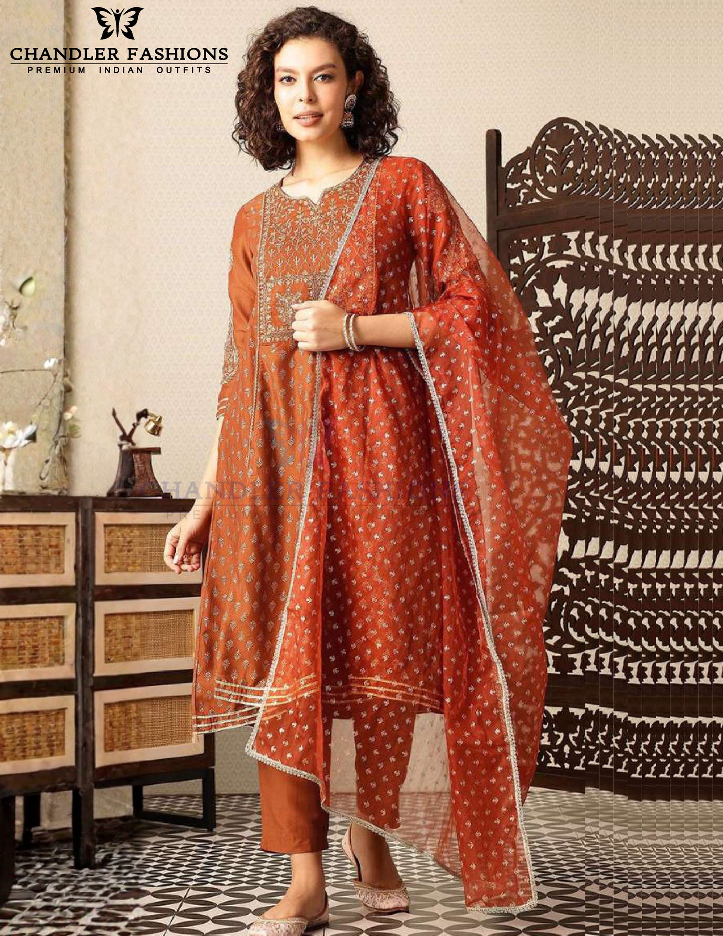 Beautiful Orange Color Silk Blend With Sequins And Embroidery Work Salwar Suits For Women