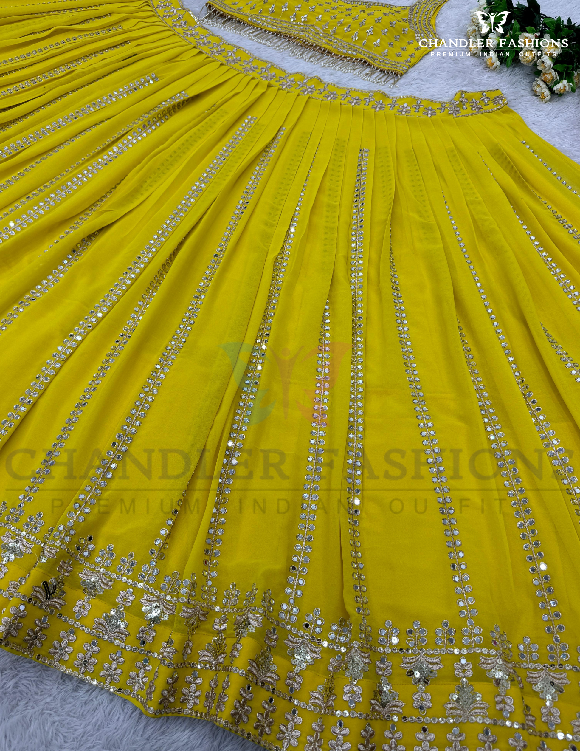 Yellow Color Faux Georgette With Heavy Embroidery Sequins Work Lehenga Choli Near Me