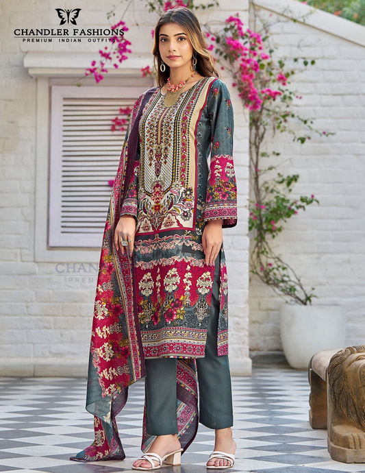 Stunning Multicolor Cotton Blend With Printed Work Salwar Suits For Women