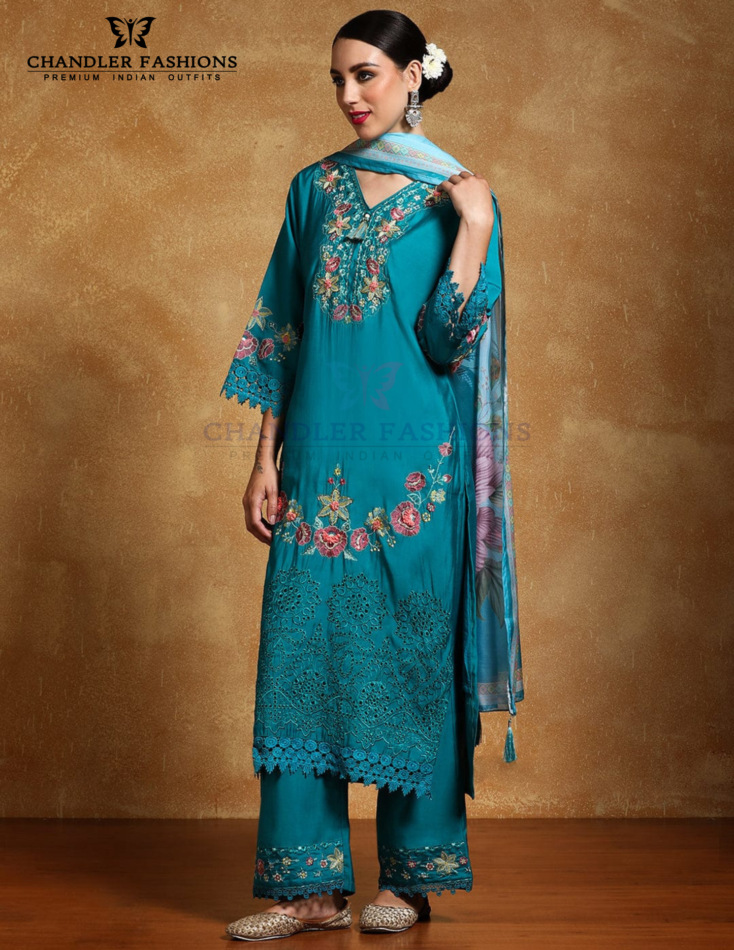 Attractive Teal Blue Pure Cotton With Embroidery Work Salwar Suits