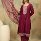 Maroon Color Cotton Blend With Sequins And Embroidery Work Salwar Suits In USA