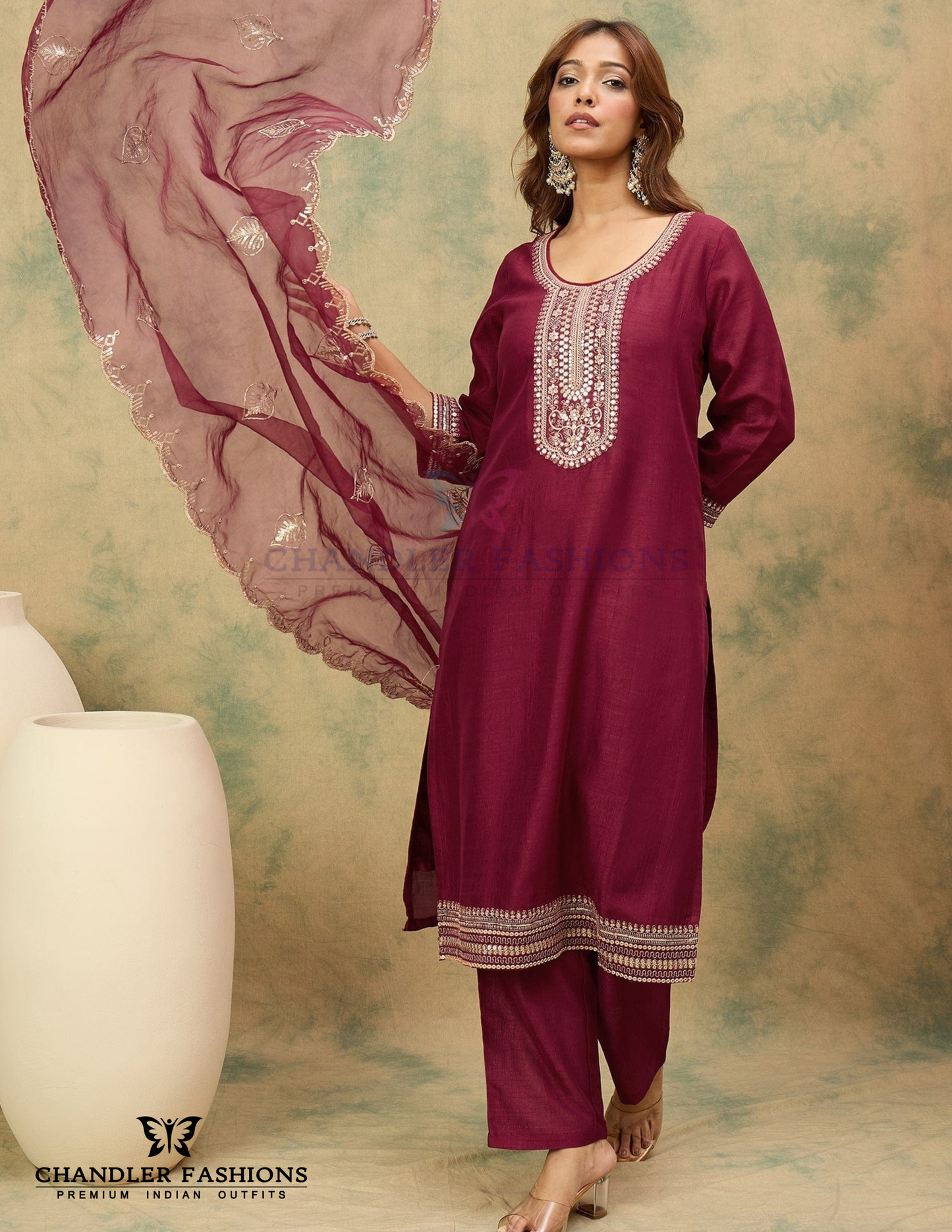 Maroon Color Cotton Blend With Sequins And Embroidery Work Salwar Suits In USA