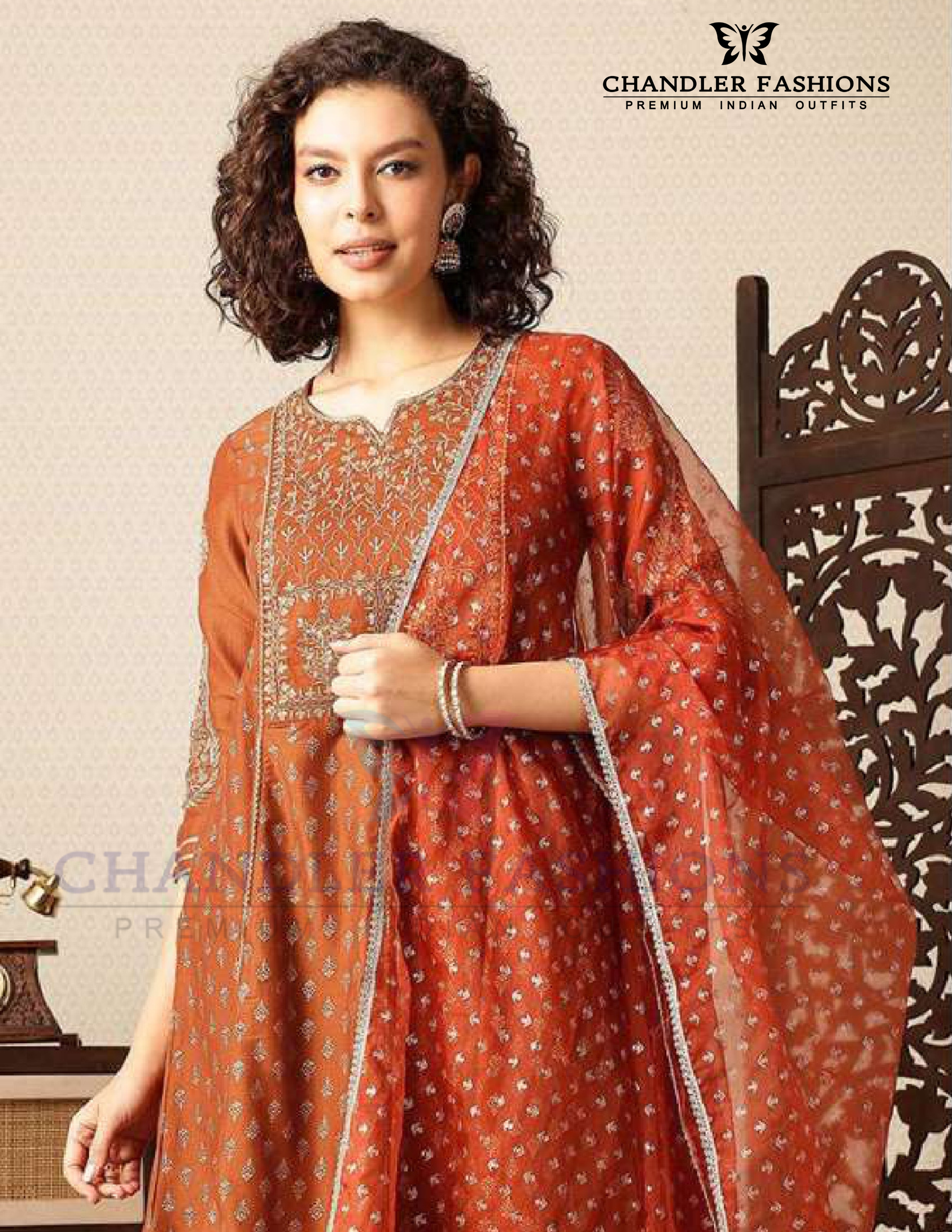 Beautiful Orange Color Silk Blend With Sequins And Embroidery Work Salwar Suits Near Me