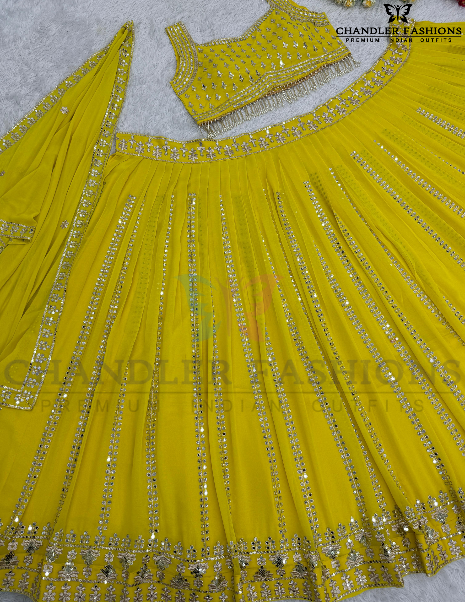 Yellow Color Georgette With Heavy Embroidery Sequins Work Lehenga Choli In USA
