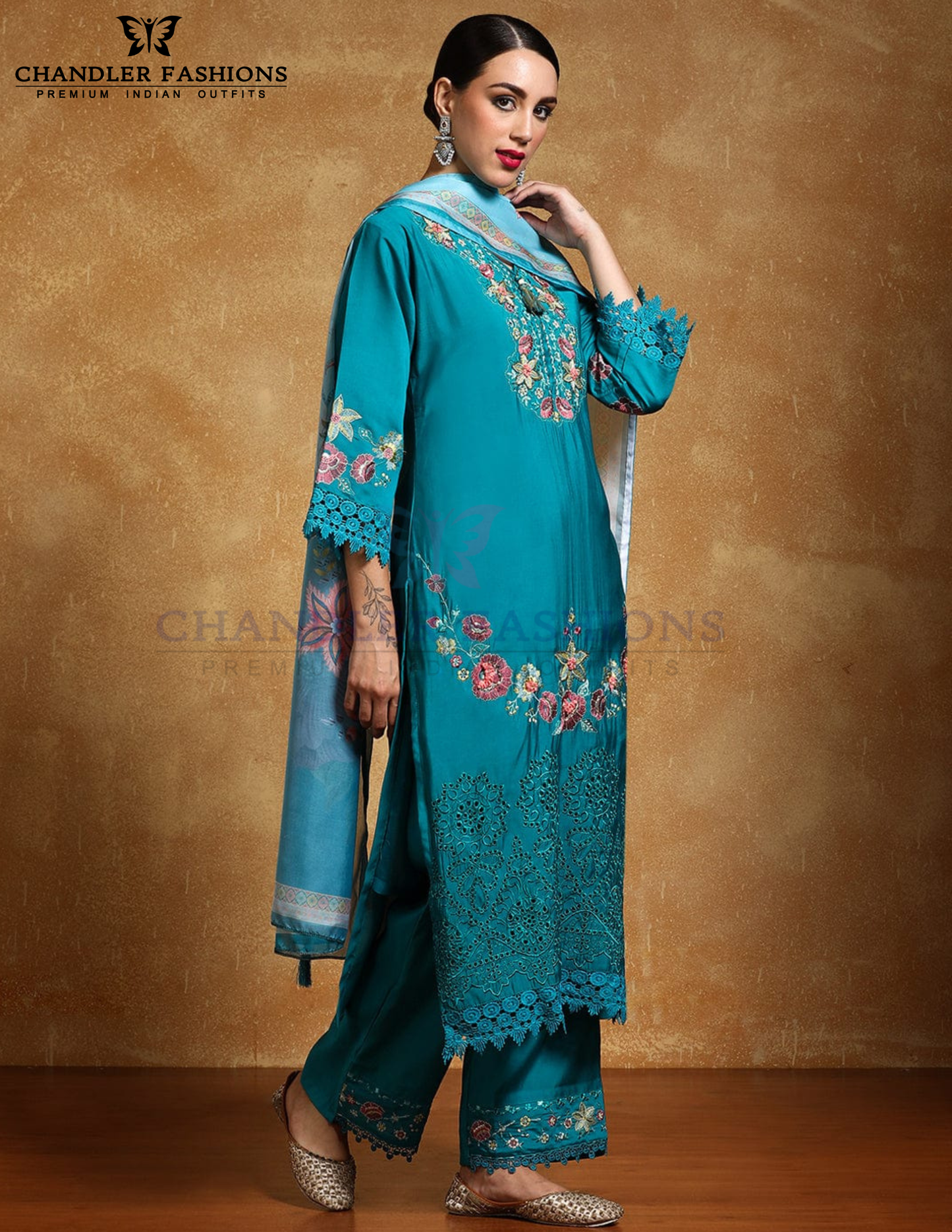 Attractive Teal Blue Pure Cotton With Embroidery Work Salwar Suits Near Me