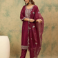 Attractive Maroon Color Cotton Blend With Sequins And Embroidery Work Salwar Suits For Women