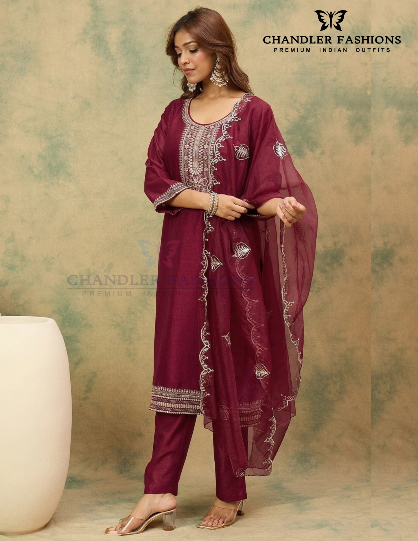 Attractive Maroon Color Cotton Blend With Sequins And Embroidery Work Salwar Suits For Women