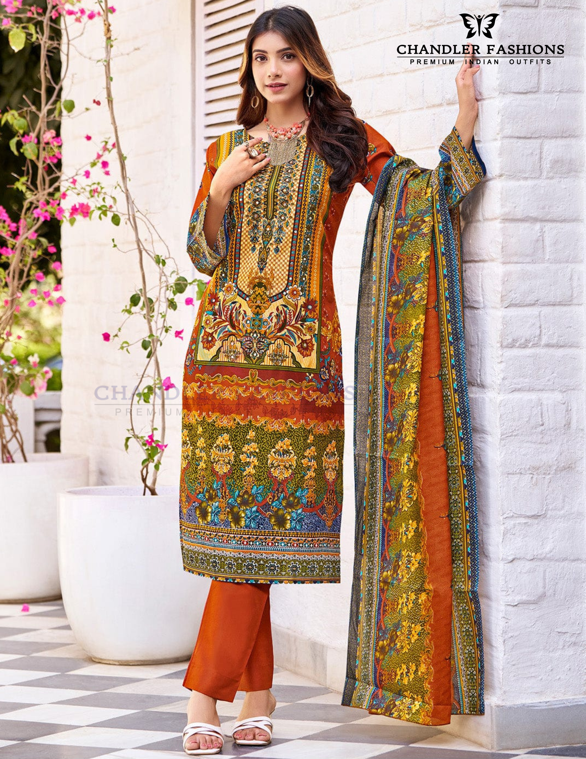 Charming Multicolor Cotton Blend With Printed Work Salwar Suits For Women