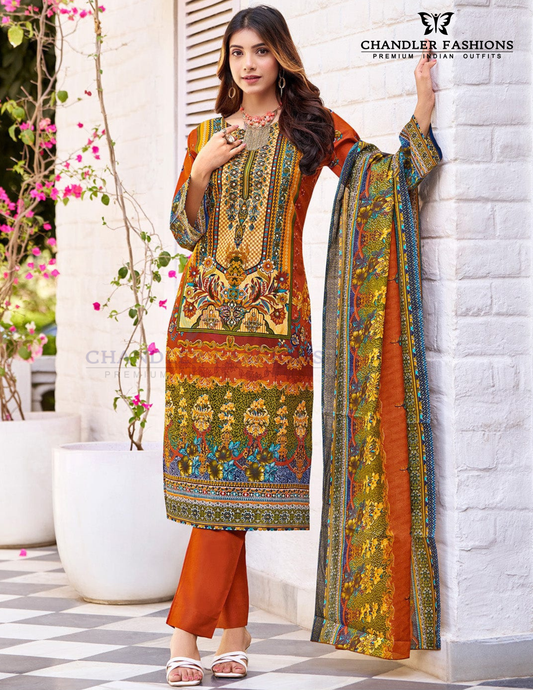Charming Multicolor Cotton Blend With Printed Work Salwar Suits For Women