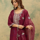 Maroon Color Cotton Blend With Sequins And Embroidery Work Salwar Suits In Mesa