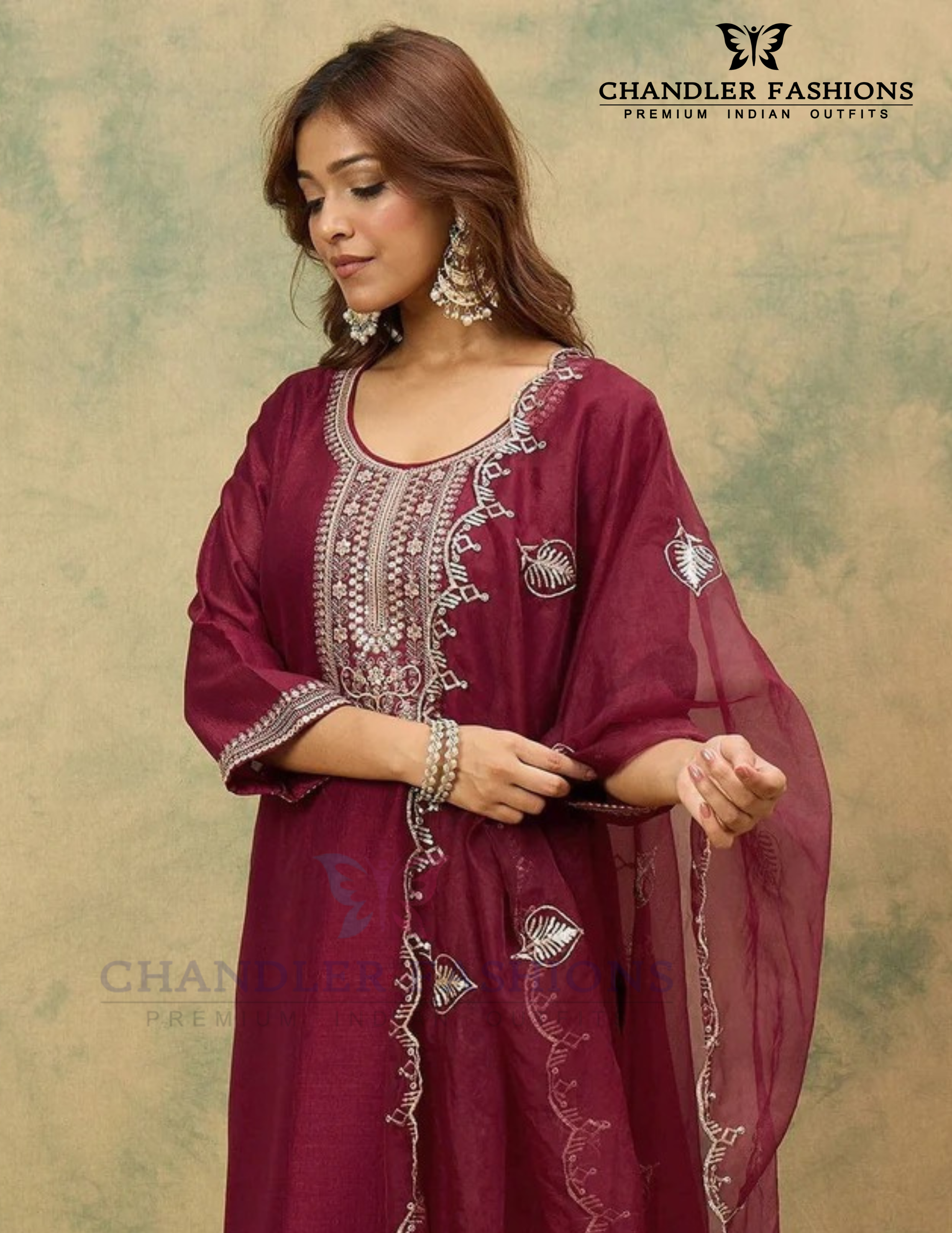 Maroon Color Cotton Blend With Sequins And Embroidery Work Salwar Suits In Mesa
