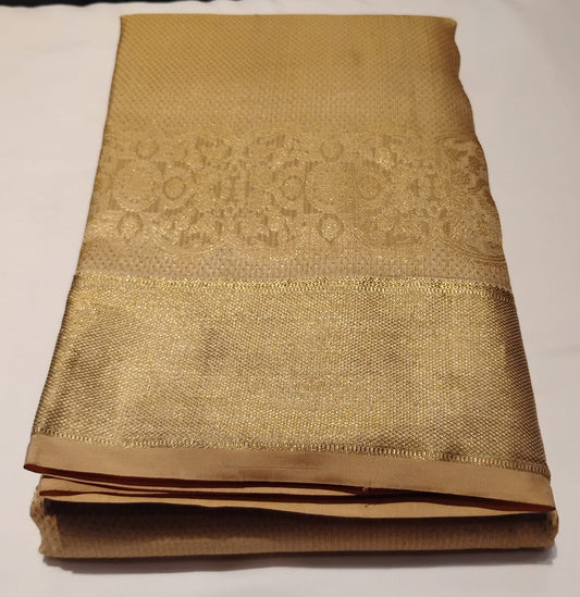 Premium Gold Color Pure Kanchi Silk With Elegant Gold Color Motifs Border And Gold Zari Work Saree For Women