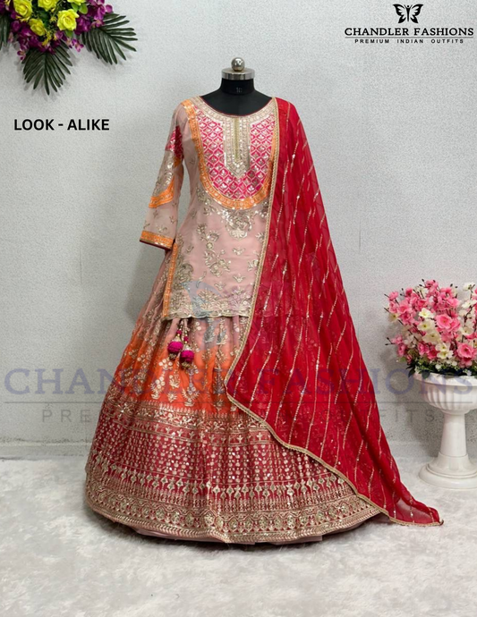Charming Multi Color Faux Georgette With Heavy Embroidery Sequins Work Lehenga Choli