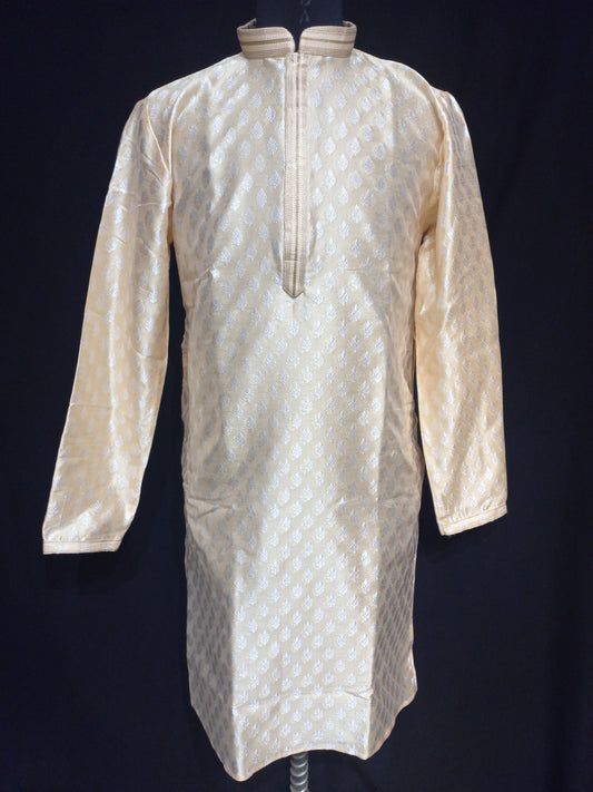 Stunning Cream Color Silver Zari Embroidery Work Banarasi Brocade Kurta Suits With Linning For Men