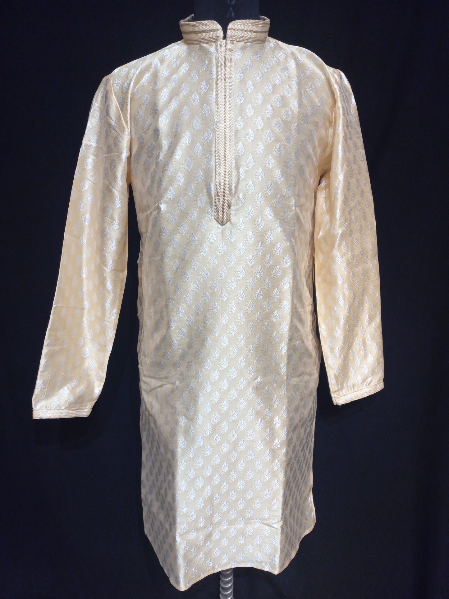 Stunning Cream Color Silver Zari Embroidery Work Banarasi Brocade Kurta Suits For Men