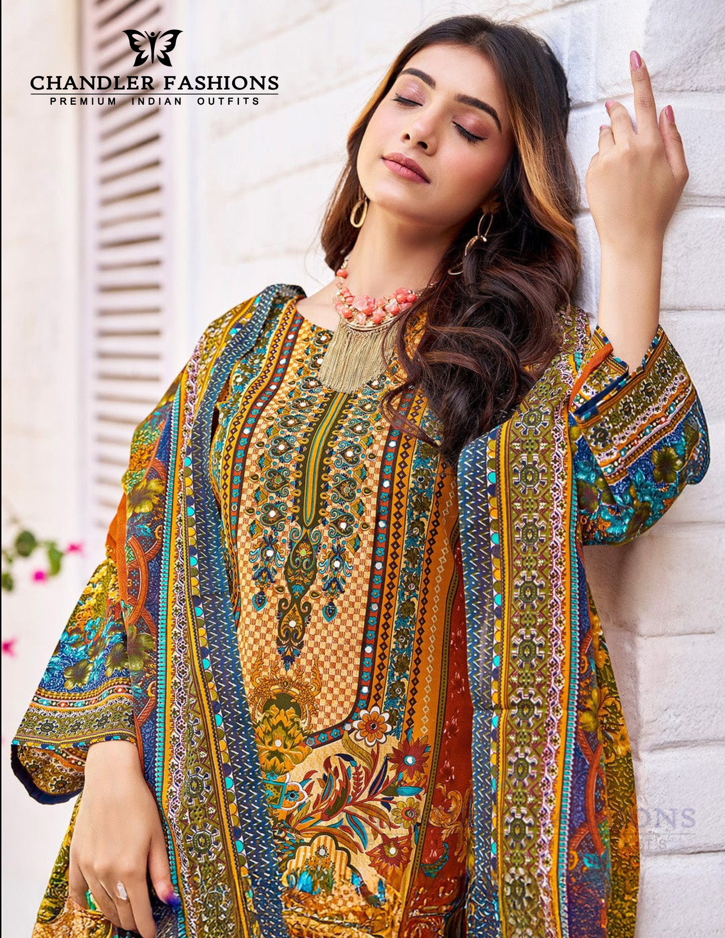 Multicolor Cotton Blend With Printed Work Salwar Suits In Mesa